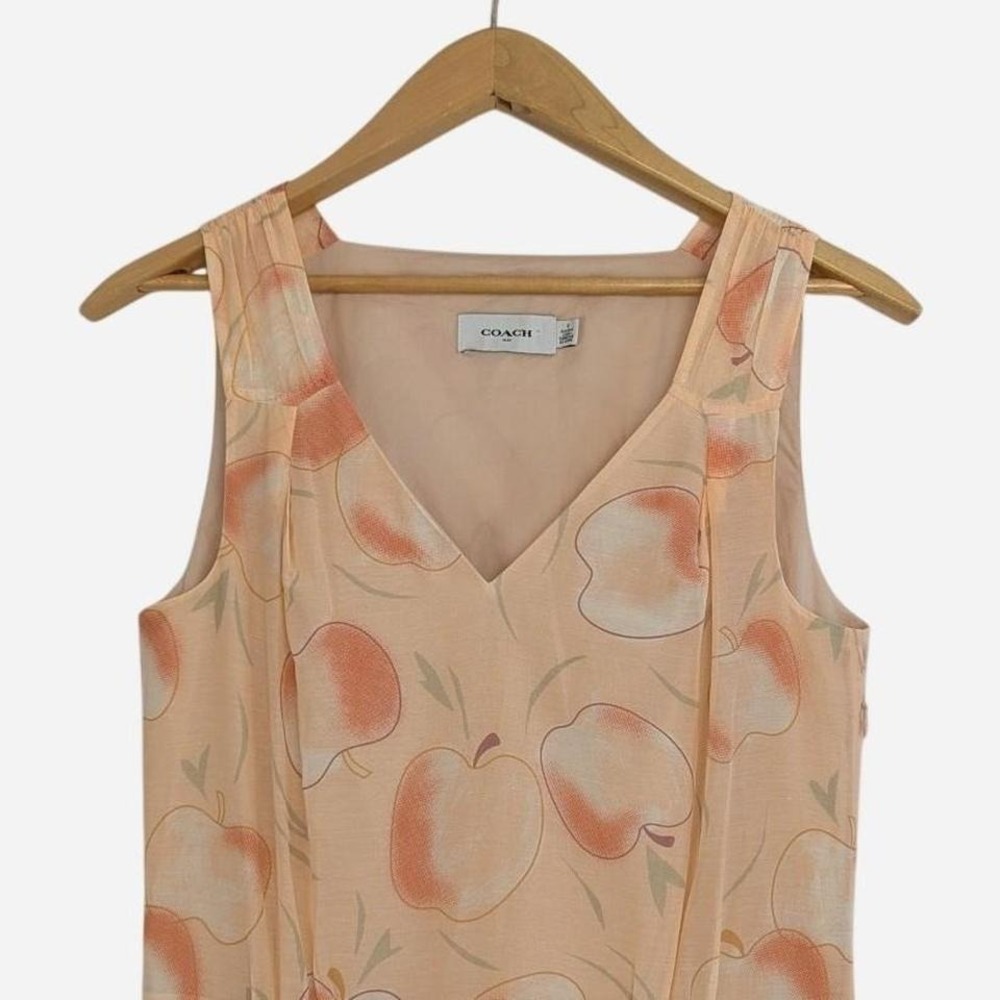 Coach Apple Print V-Neck Cargo Pocket Midi Dress Blush Peach Size 0 - Picture 6 of 11